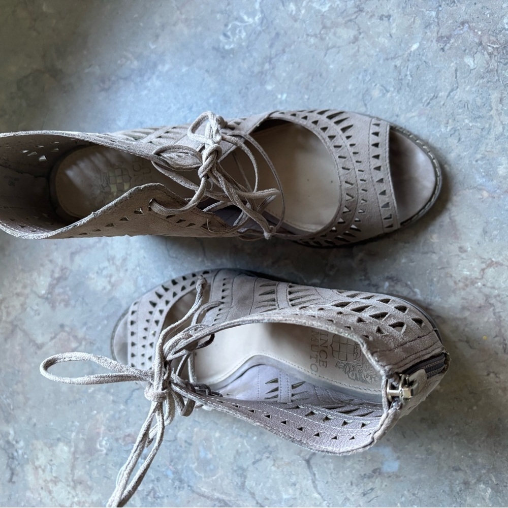 Vince Camuto Perforated Lace-Up Sandals in Taupe